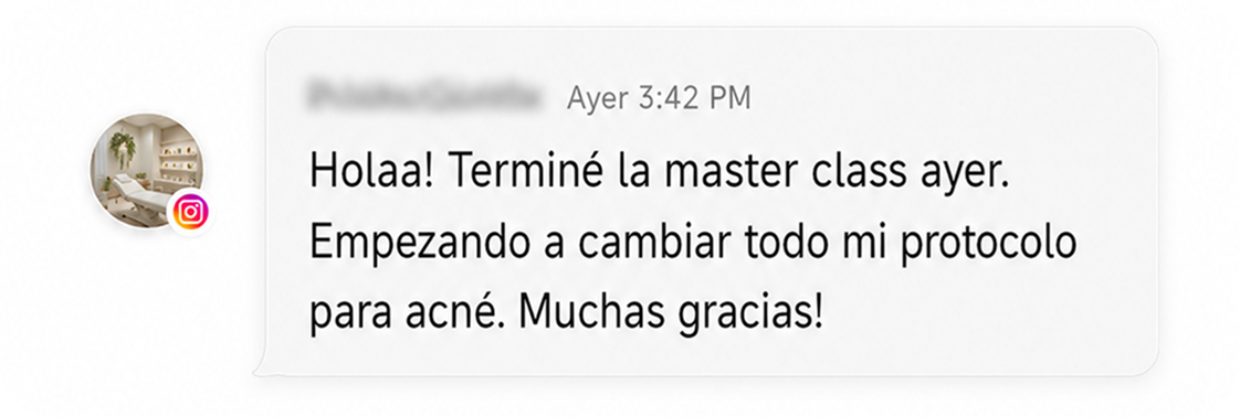 Testimonio: terminó la master class y cambió su protocolo para acné
